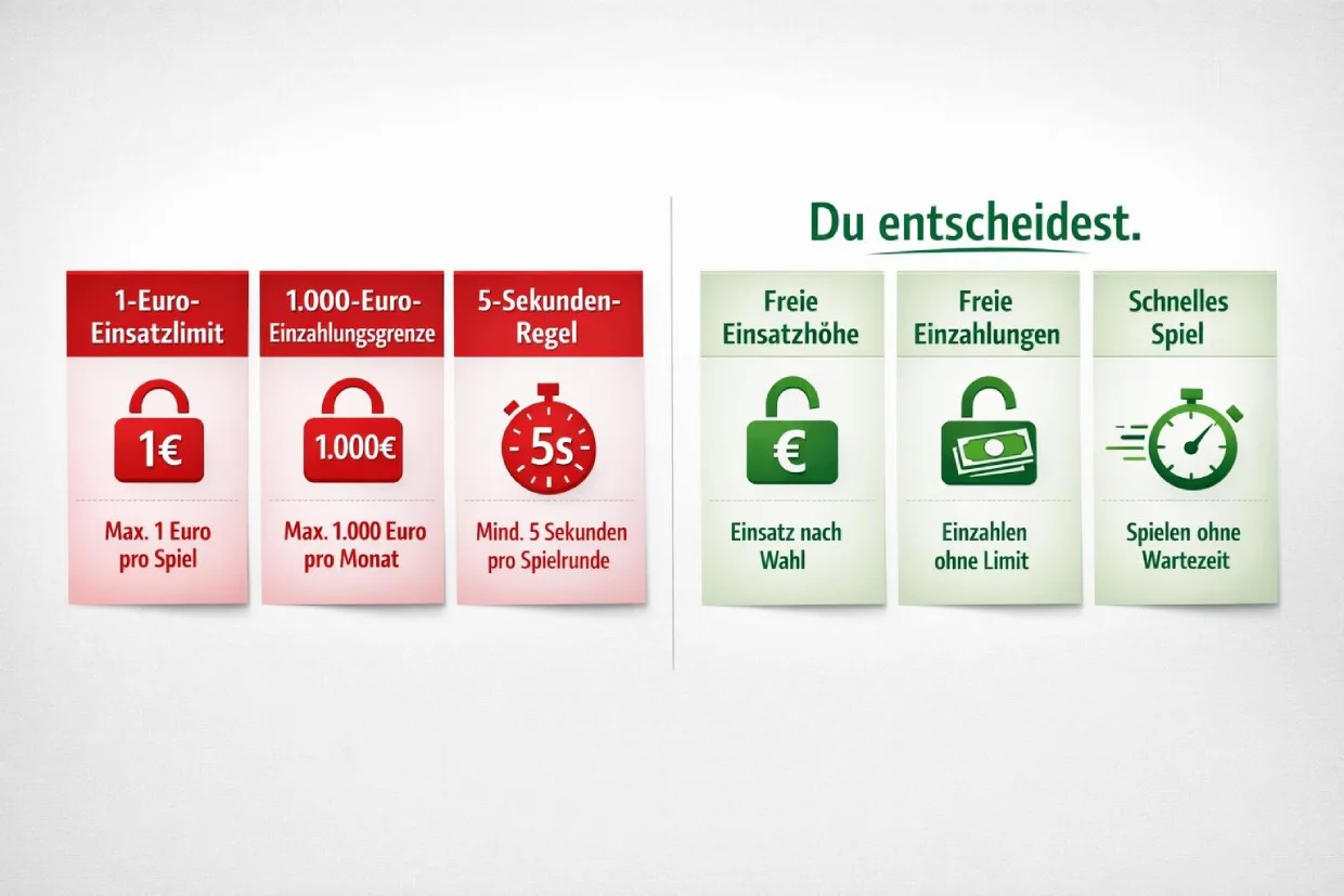 Casino ohne Limit Vergleich der GGL-Beschränkungen