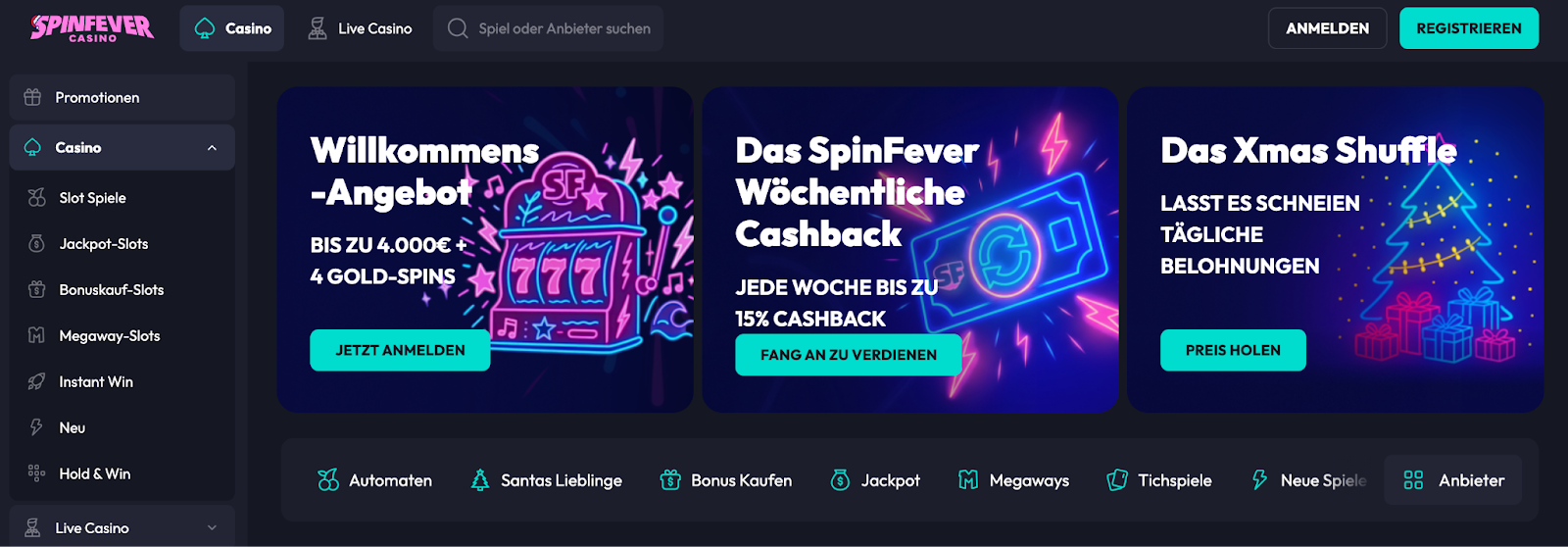 SpinFever Online Casino Bonus und Cashback-Aktionen