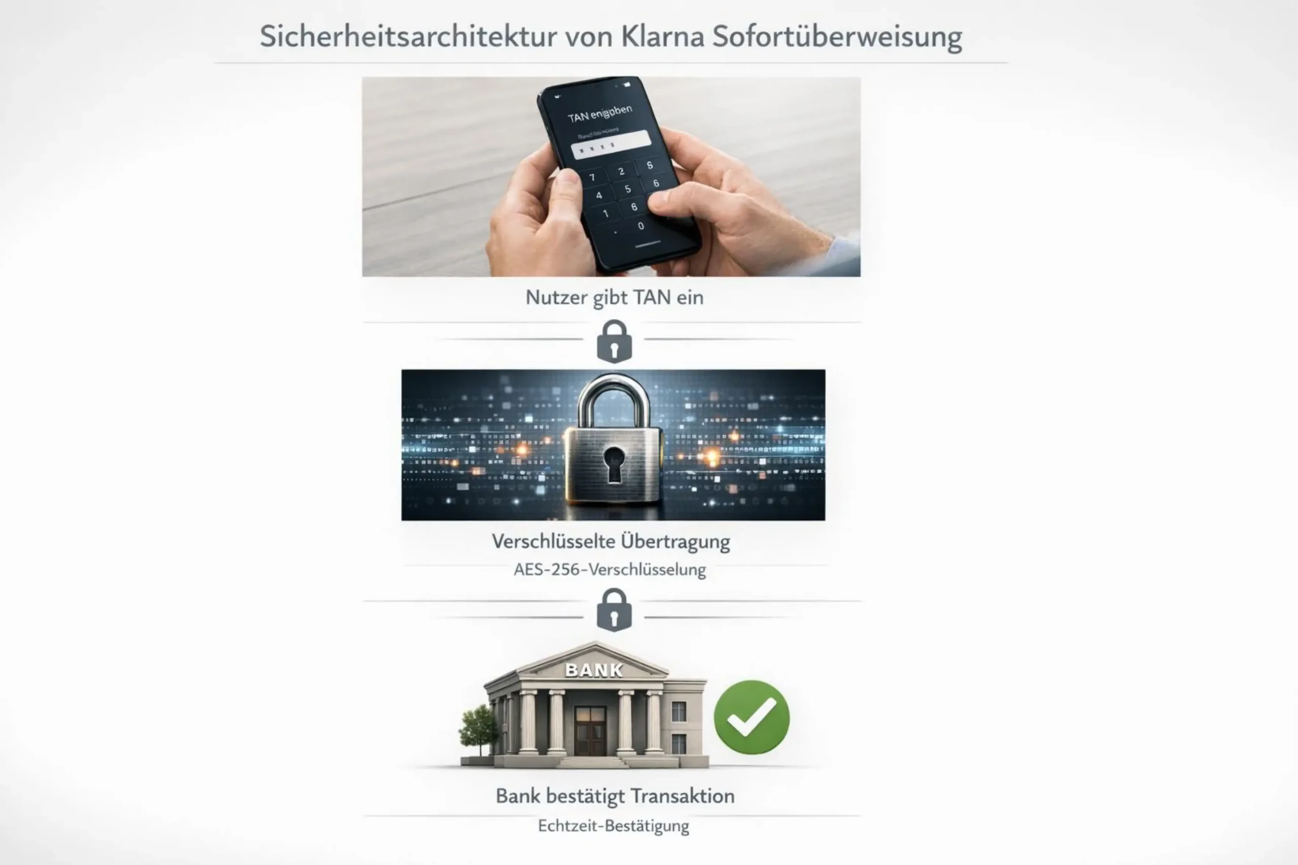 Infografik zur AES-256-Verschlüsselung und TAN-Bestätigung bei Klarna Sofortüberweisung im Online Casino